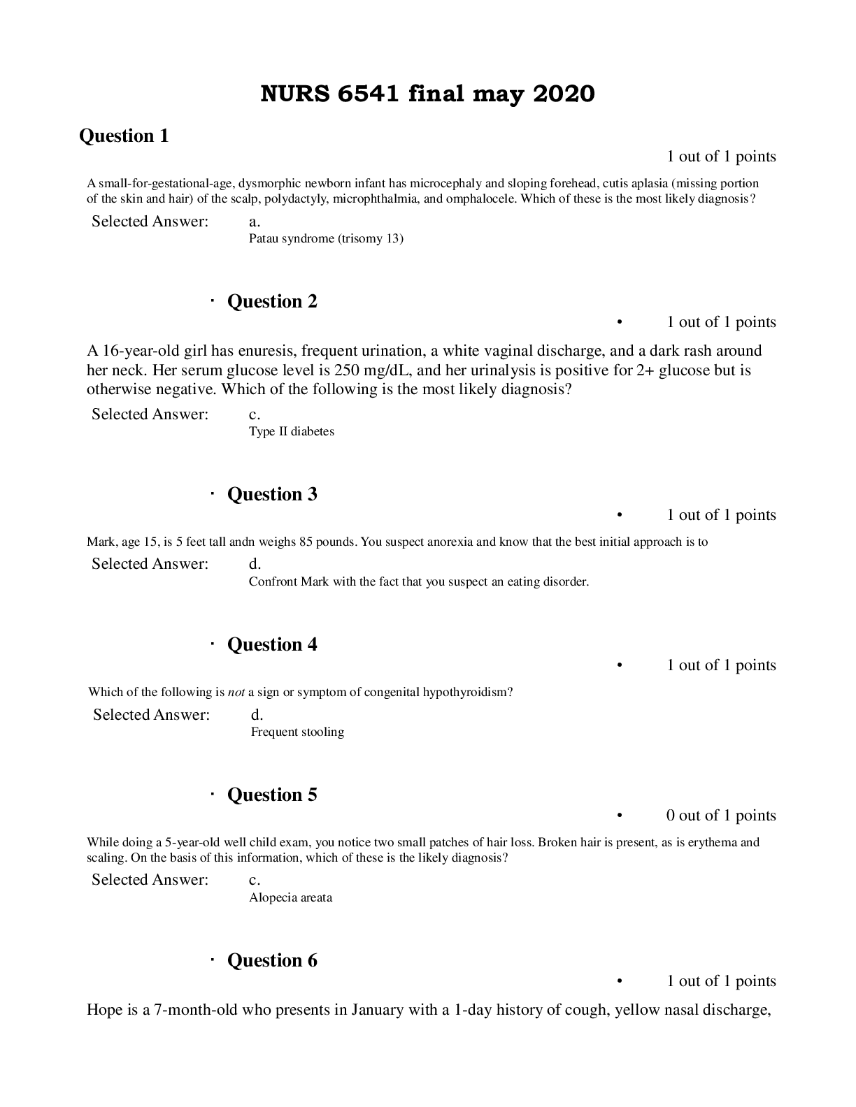 Preview image of NURS 6541 final Exam may 2020 document